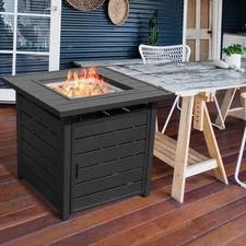 28 inch Propane Fire Pit Table, Outdoor Gas Fire Pits with Lid & Lava Rock