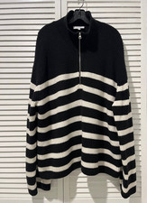  OTHER STORIES Beige Black Striped Ribbed Wool Blend Oversized Sweater sz.L