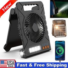 Rechargeable Solar Fan with LED Lantern Portable Camping Fan Battery Powered 7in