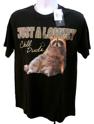 Men's T-shirt Large Black Just A Low Key Chill Dude Graphic Print NEW