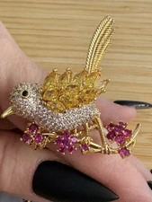 Eye candy Los Angeles Ring Gold Tone Adjustable Brass CZ  Statement Bird New