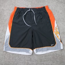 Nike Swim Trunks Men 2XL XXL Gray/Orange Lined Polyester Drawstring w/10" inseam
