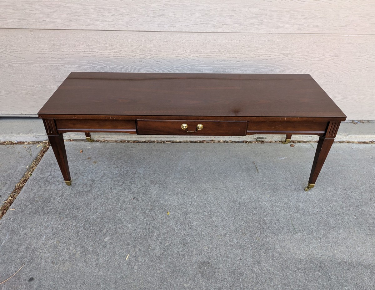 Vintage Mersman Rolling Coffee Table Drawer Mahogany Formica Mid