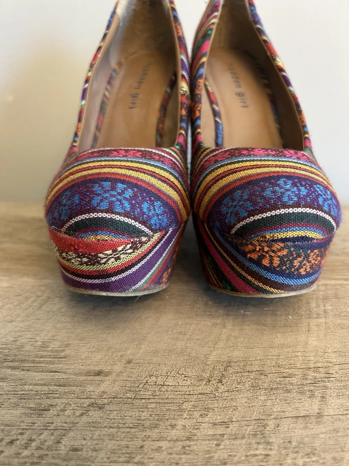 Steve Madden Girl Platform Wedge Shoes 8M Multicolor Fabric Upper Boho - Image 2 of 4