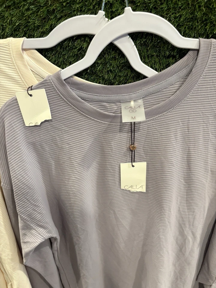 Blush feminino Calia manga longa com nervuras tamanho M rosa lavanda pacote com 2 exercícios - Imagem 2 de 4