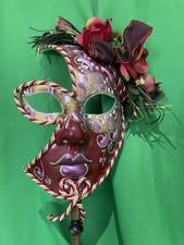 Masquerade Mask Original Hand Painted Venezia Stick For Halloween Mardi Gras 1 