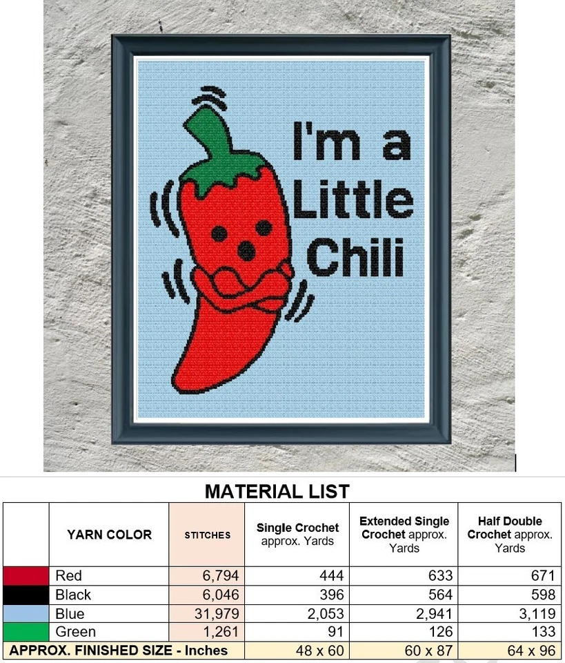 A LITTLE CHILI CROCHET PATTERN GRAPHGAN, 192 x 240 Single Crochet - Image 2 of 4
