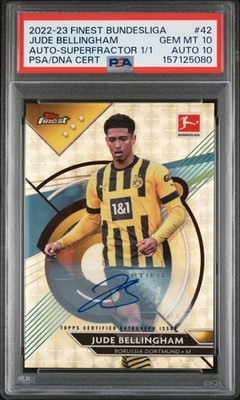 2022-23 TOPPS FINEST BUNDESLIGA #42 JUDE BELLINGHAM 1/1 PSA 10 AUTO 10
