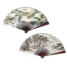 2 Pcs Large Folding Fan,13 inch Bamboo Fabric Hand Fans with Chinese Traditio...