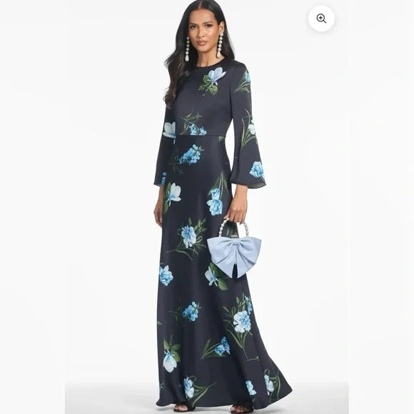 sachin and babi blue floral dress & Embellished Alex Gown - Night Sky Oculata Late Night Tease Halter bf_sale_2023 Glacial peonies Defined by a vibrant Size:20 Youth Tall - $180.00