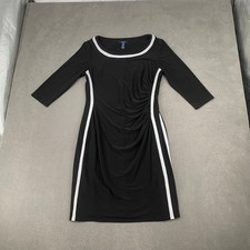 Chaps Womens Black White Ruched Sheath Dress 3/4 Sleeve Size L 6367