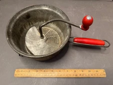 FOLEY FOOD MILL RED HANDLE CRANK POTATO MASHER RICER VTG KITCHEN UTENSIL TOOL