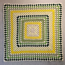 Crocheted Lap Blanket, Baby Blanket, Throw-Greens, White, Yellow  36" x 36"  VNC