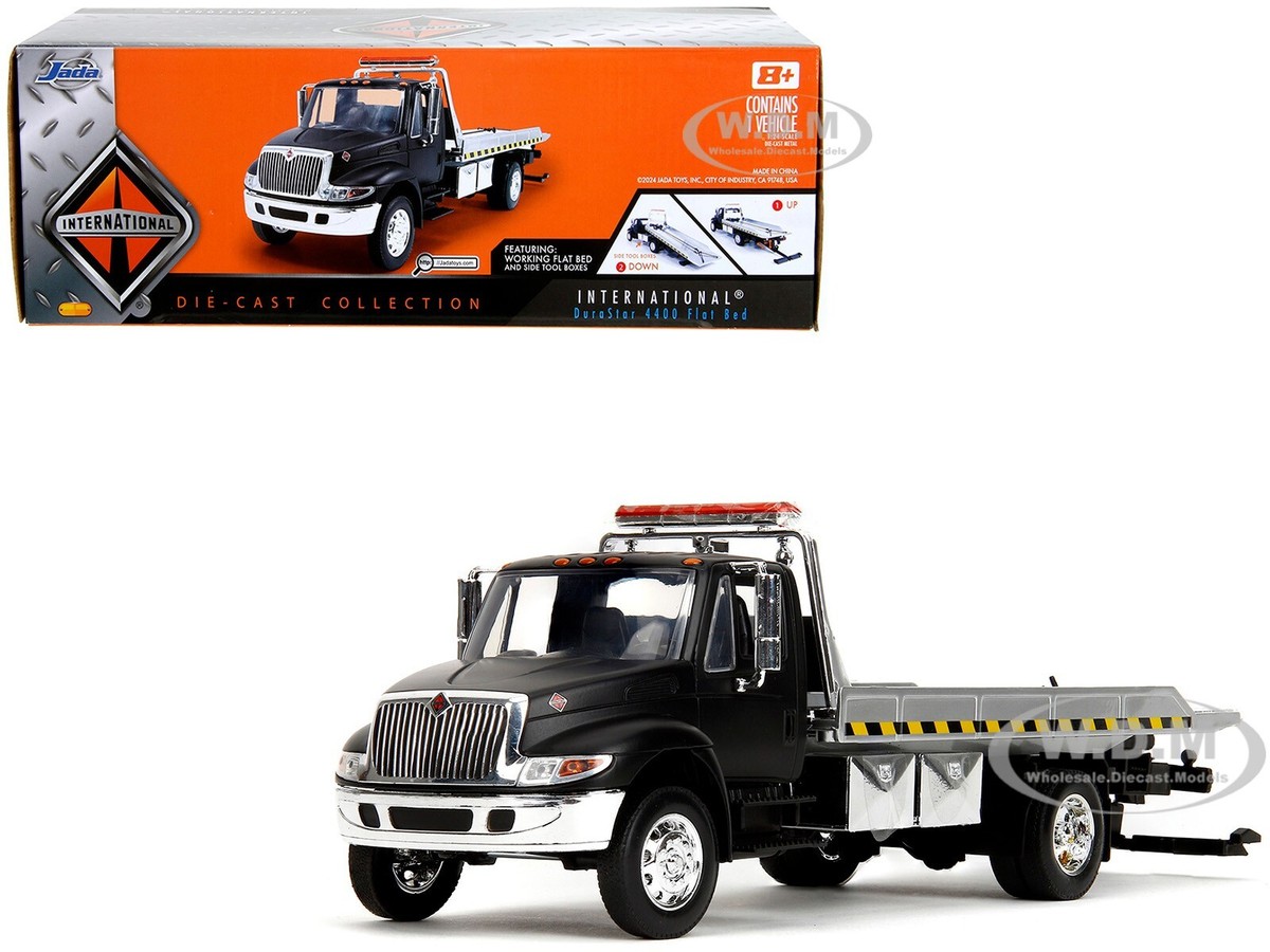INTERNATIONAL DURASTAR 4400 FLATBED TOW TRUCK MATT BLACK 1/24 BY