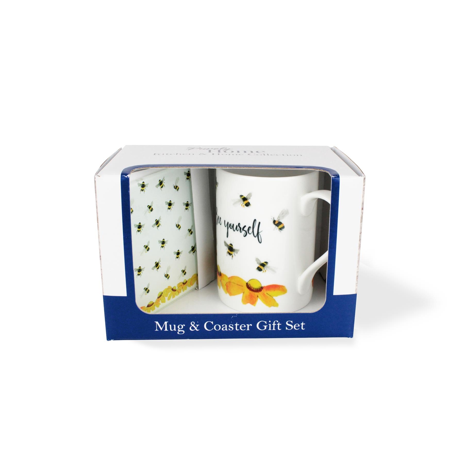 Bee Yourself Mug & Coaster Gift Set - Bone China/Glass Presents for Bee Lovers