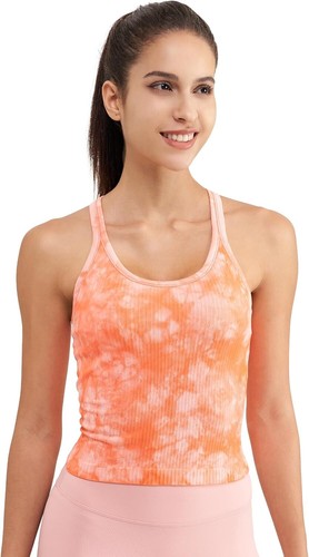Ribbed Workout Short Racerback Tank Tops for Women with Built in Bra - Picture 34 of 54