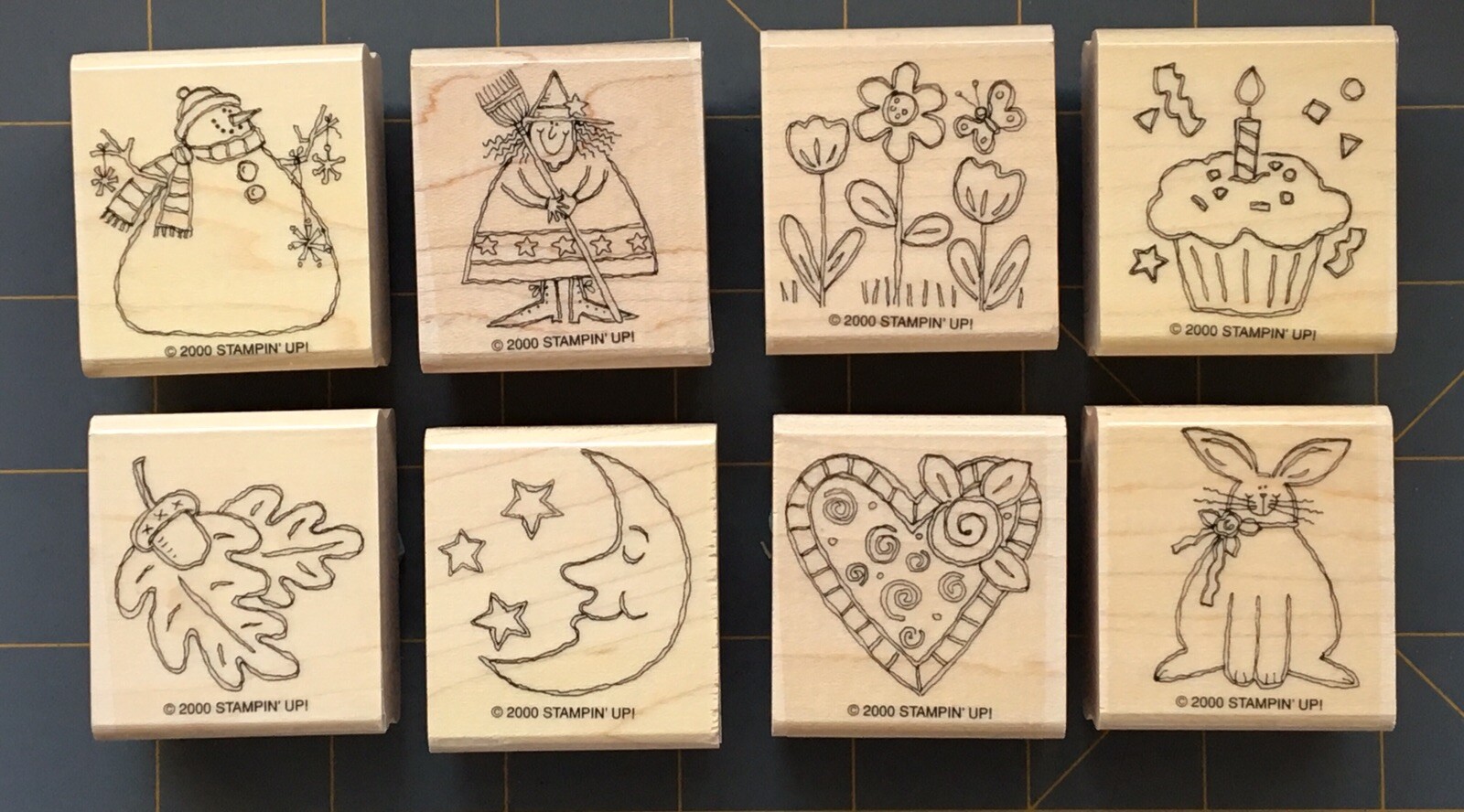 STAMPIN UP "JUST FOR FUN" RUBBER STAMP SET Fun LOT of 8 Sell-a bration 2001 Set