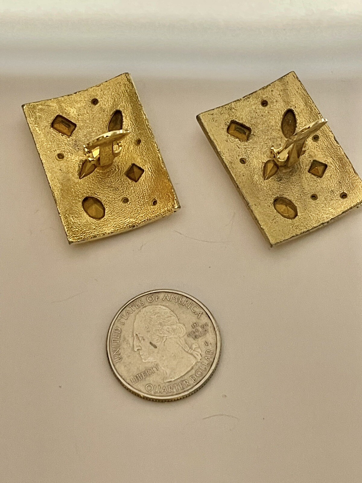 Vintage Large Rectangle Shape Bezel Set Pastel Rh… - image 4