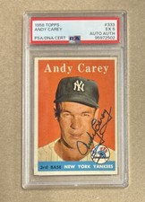 1958 Topps Baseball Andy Carey New York Yankees Autograph Card #333 PSA 5 Auth