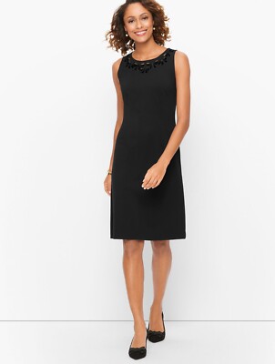 NEW $159 TALBOTS Black Bow Embroidered Ponte Knit A-Line Dress Sz 4P,4  Petite | eBay