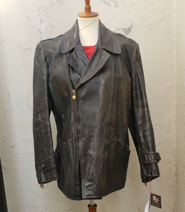 ジャケット・アウター 90s- horse hide leather jacket VTG 1940s German Horsehide Leather Motorcycle Jacket Car