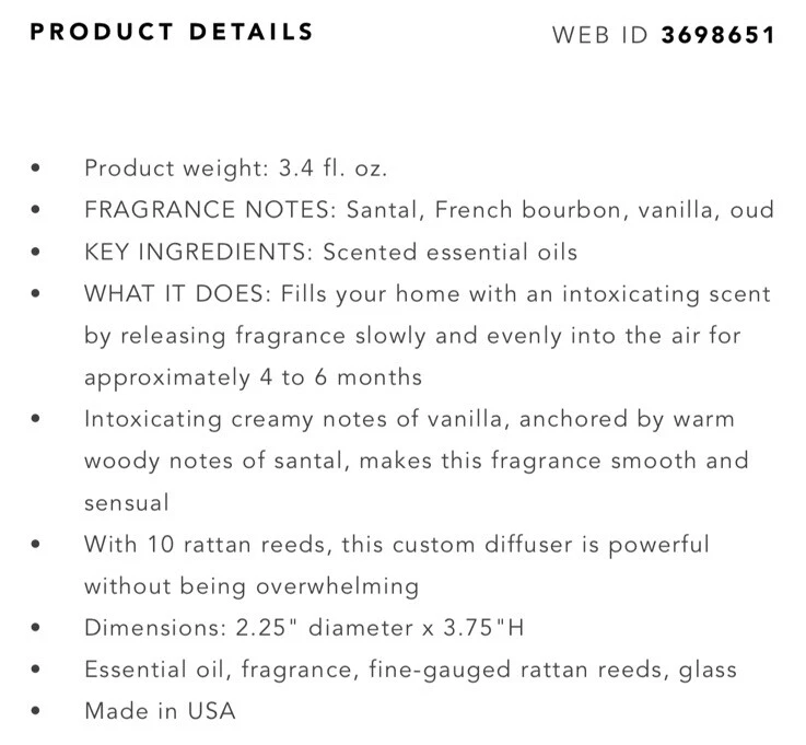 Voluspa SANTAL VANILLE Home Ambience Diffuser ~ 3.4 fl.oz. - Image 2 of 2