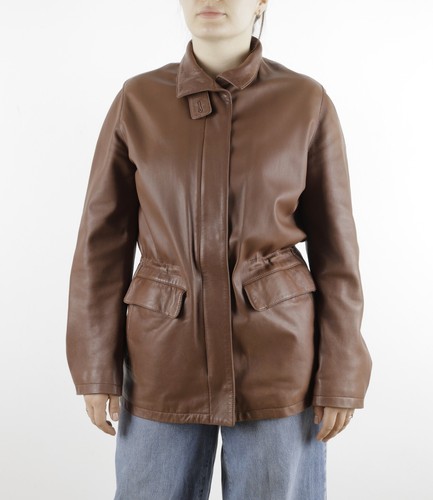 Women's Loro Piana Size IT46 Brown Leather Hidden Belted Jacket Cashmere Lining - Picture 2 of 22