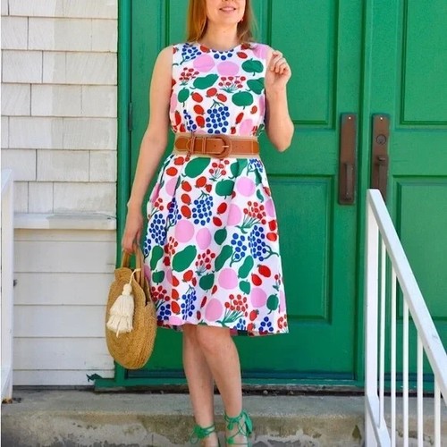 Marimekko Uniqlo Fruit Print Trapeze A Line Cotton Tunic Midi Dress Size S 10 - Picture 5 of 10