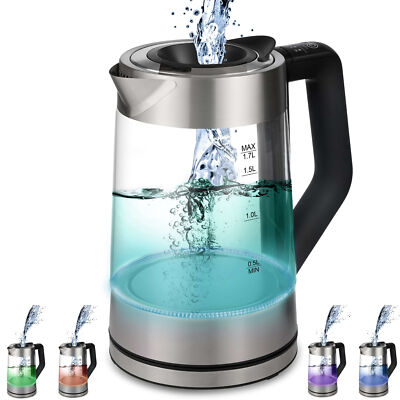 Edelstahl Glas Wasserkocher 2200 W LED Beleuchtung mit Temperatureinstellung