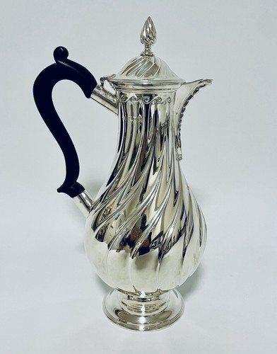 Antica brocca pentola acqua calda in argento massiccio di buona qualità per tè 1908 Sibray - Foto 5 di 15