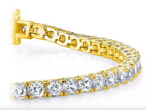 3 kt F/VS rundes im Labor gezüchtetes Diamant Tennisarmband massiv 14 K Gelbgold 7 Zoll - Bild 4 von 8