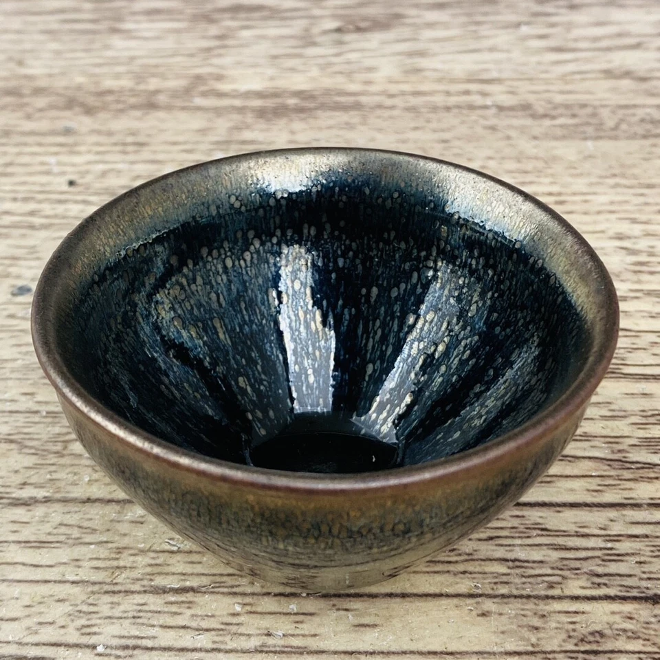 Taza de té jian horno de porcelana antigua china de 3,7" dinastía Song esmalte negro jianzhan Foto 2 de 4