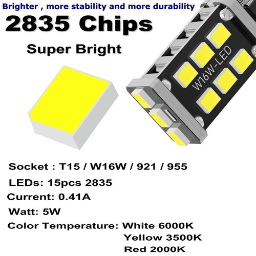 T15 W16W 921 955 Car Brake Tail Fog Parking Light Reverse Backup 5W 15SMD Canbus - Picture 2 of 13
