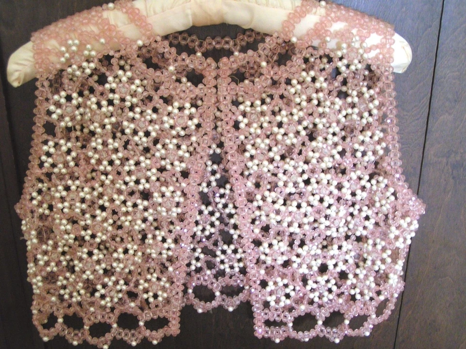 Редкий жемчуг розовый и белый бисером жилет Топпер вечеринки верхний жилет размер маленький оригинал. Владелец - Изображение 2 из 4