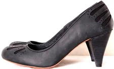 J Shoes Fever Black Leather Canvas Cutout Inlay Pump Heel Shoes Women's 8