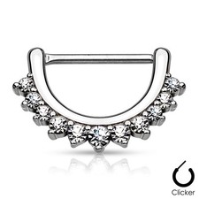 Pair of Lined CZ Set 14K Gold Plated Surgical Steel Nipple Bar Clicker Rings