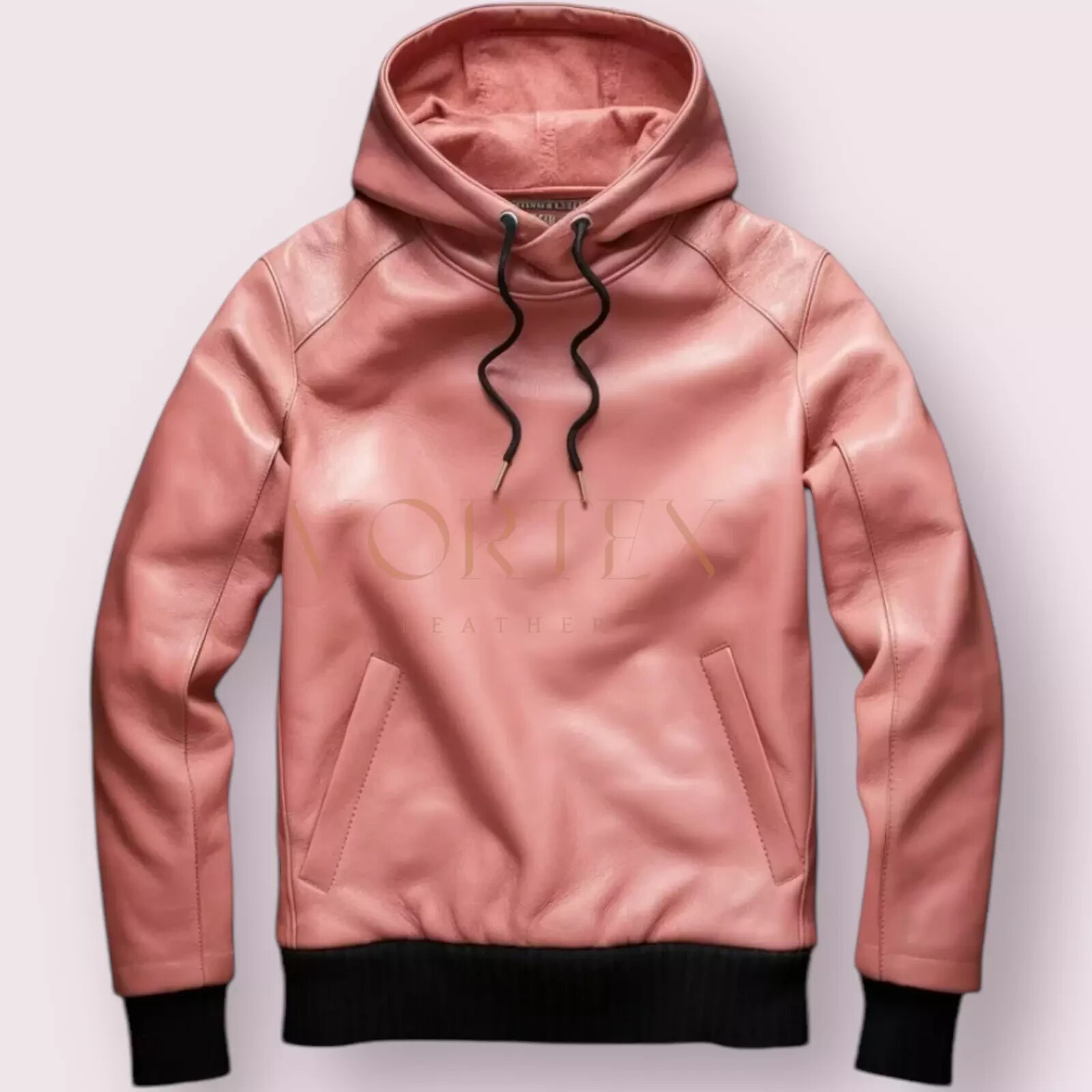 Men's Pink Lambskin Leather Hoodie - Premium Classic Style