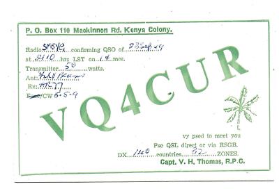 QSL Radio VQ4CUR Mackinnon Road Kwale Kenya Africa amateur 1949
