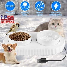 Heated Water Bowl Winter Pet Dog Cat Feeder Water And Food Bowl 2 Dishes 12OZ
