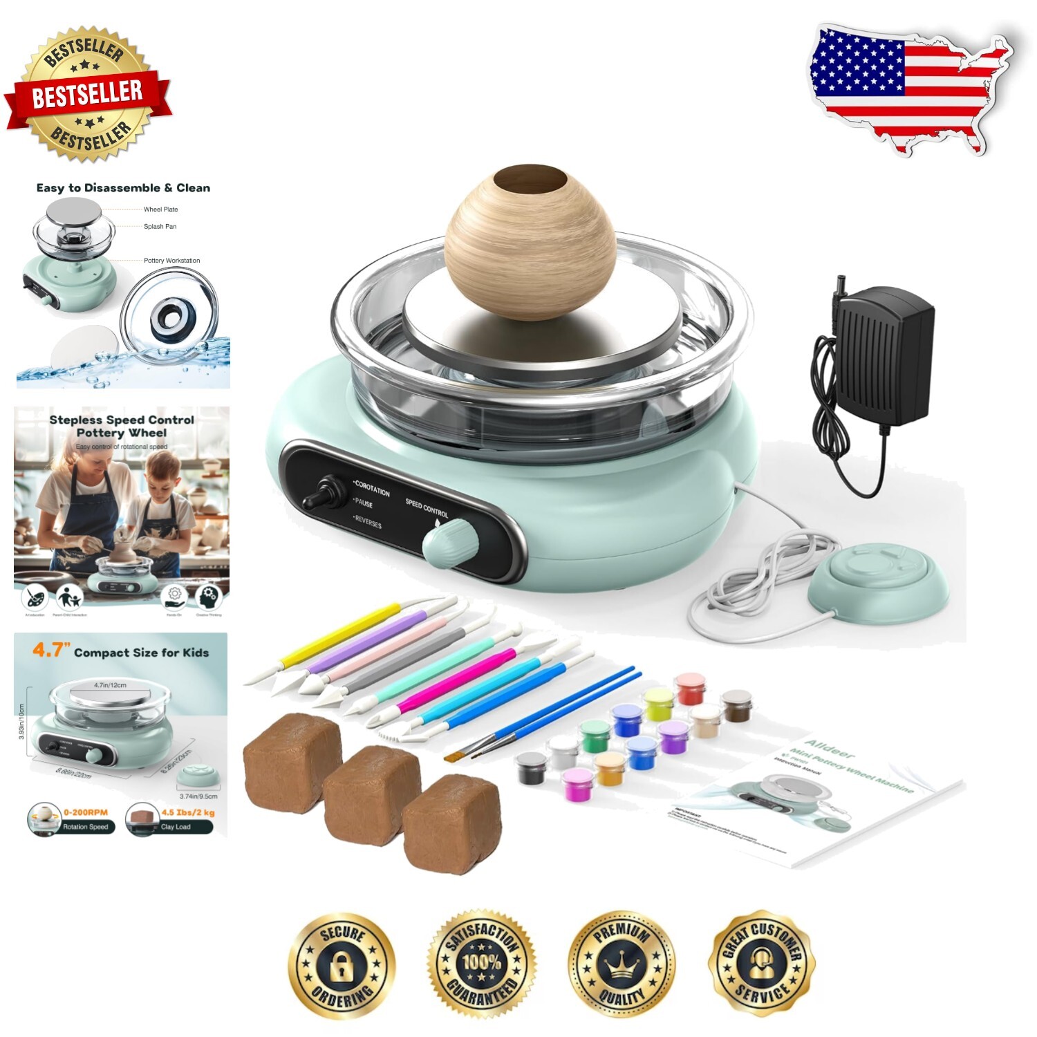 4.7 Inch Electric Mini Pottery Wheel Kit with Foot Pedal and Tools