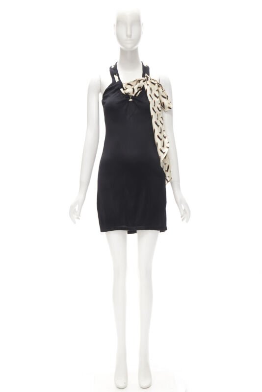 GUCCI 100% silk Riding Boot print scarf black mini dress GUCCI 100% silk Riding Boot print scarf black mini dress