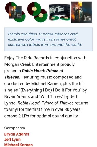 Robin Hood Prince of Theives LP Soundtrack Mondo Exclusive Limited EditionSealed - Picture 8 of 8