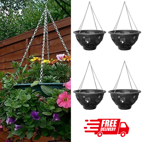 BLACK HANGING BASKETS FOR PLANTS FLOWERS GARDEN OUTDOOR HANGING 15 INCH