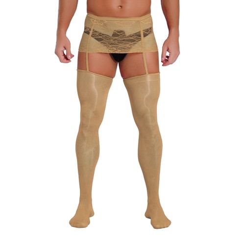 Medias sexy de lencería con tirantes de encaje pantimedias de malla liguero para hombre - Imagen 93 de 104