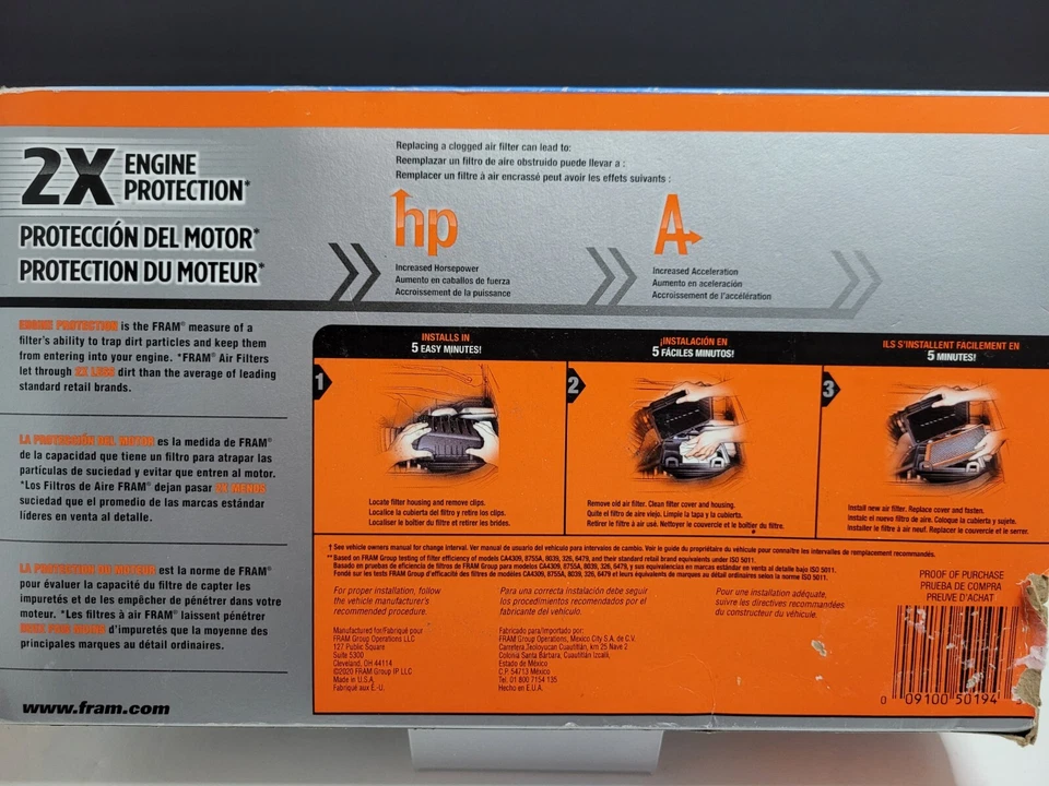 Filtro de aire Fram CA4309 Foto 3 de 3