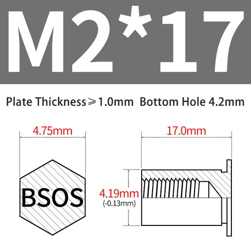 Edelstahl Nietmutter Säulenmuttern BSOS-M2/M2.5 Blindloch Sechskantkopf Rostfrei - Picture 23 of 44