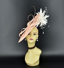 MF173-1 Peach/White Kentucky Derby Wedding Tea Party Sinamay Large Fascinator