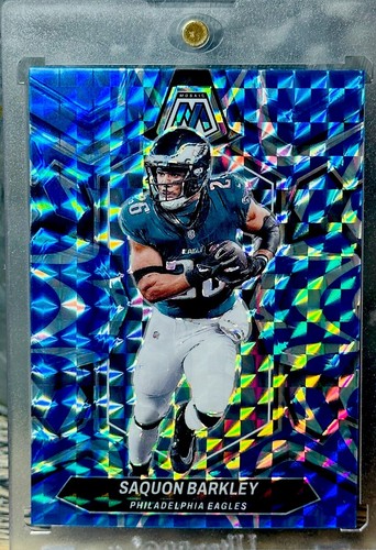 Saquon Barkley RARE BLUE HOLO REFRACTOR INVESTMENT CARD SSP PANINI EAGLES MVP - Picture 3 of 12