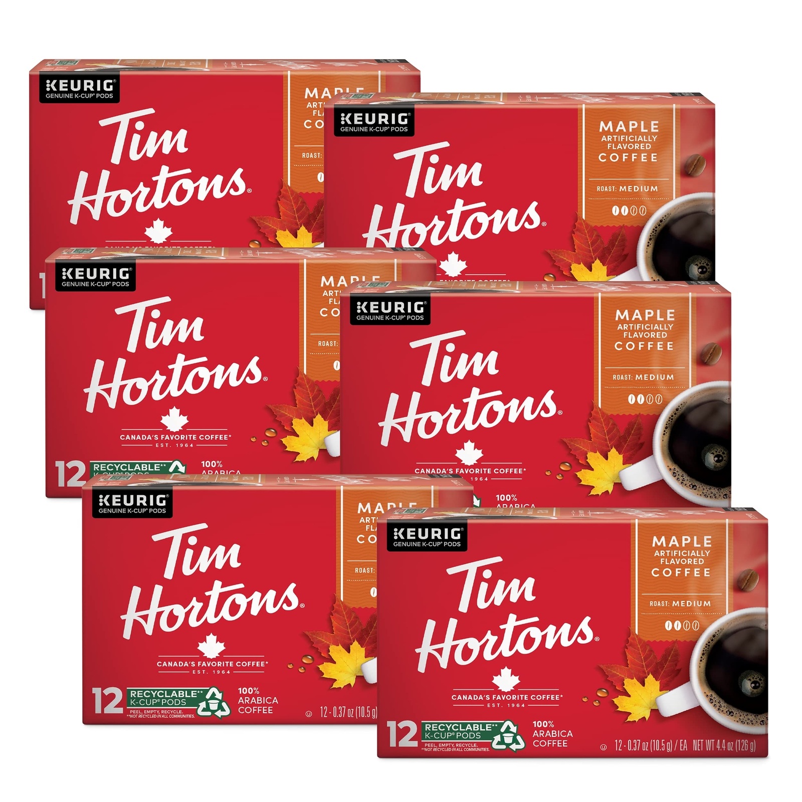 Tim Hortons Maple Coffee K-Cup Pods 72ct Compatible with Keurig