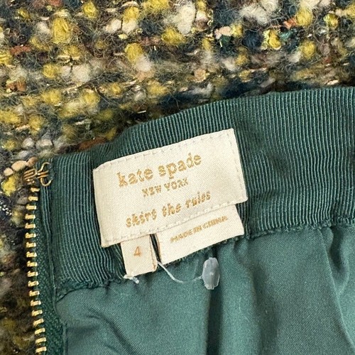 Kate Spade Tweed wool blend Mini Skirt Green Gold Metallic Thread Size 4 - Picture 4 of 8